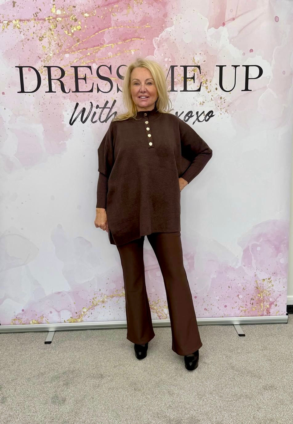 Gold Button Jumper - Brown