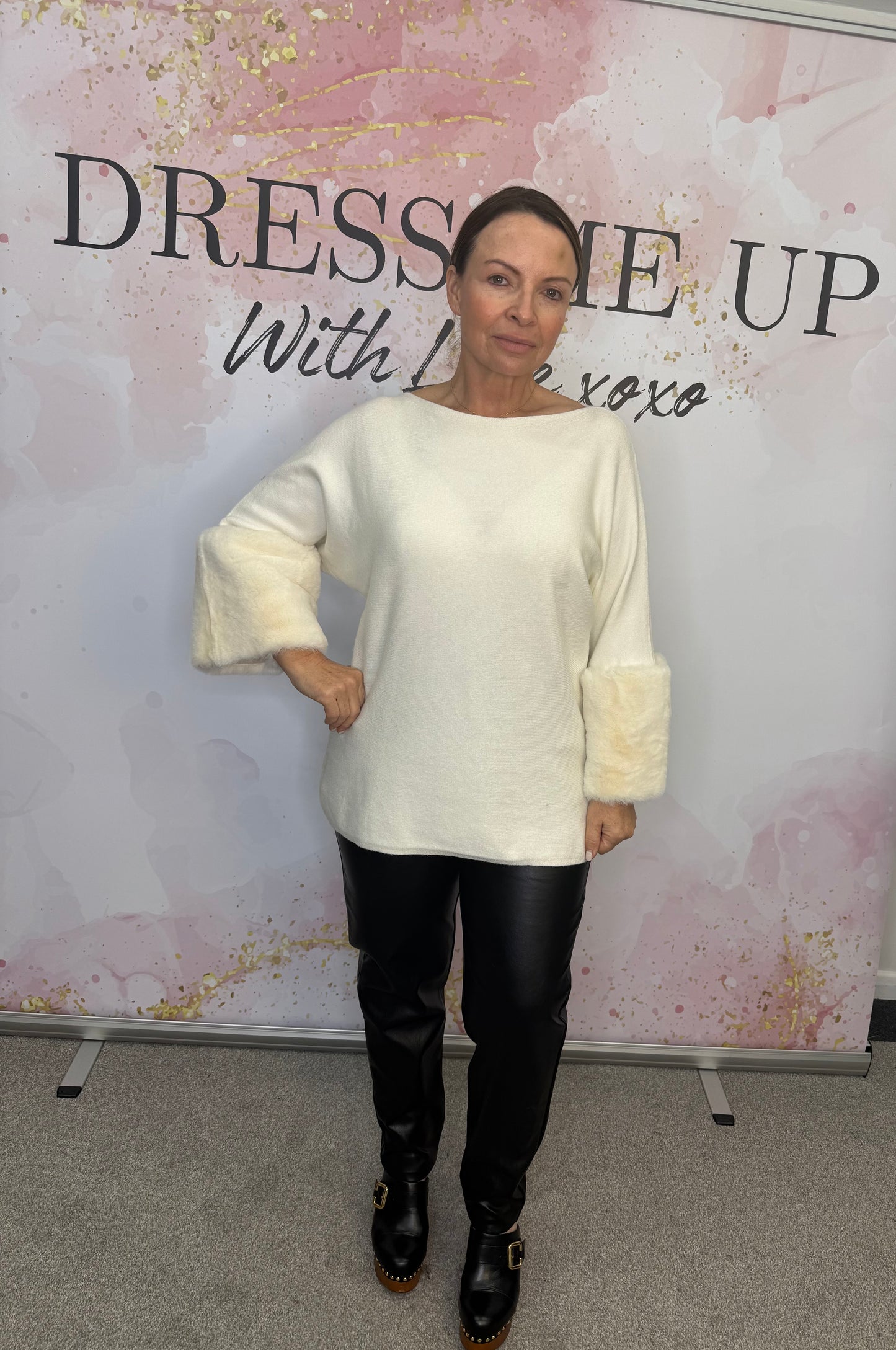 Cammi Fur Cuff Jumper - White