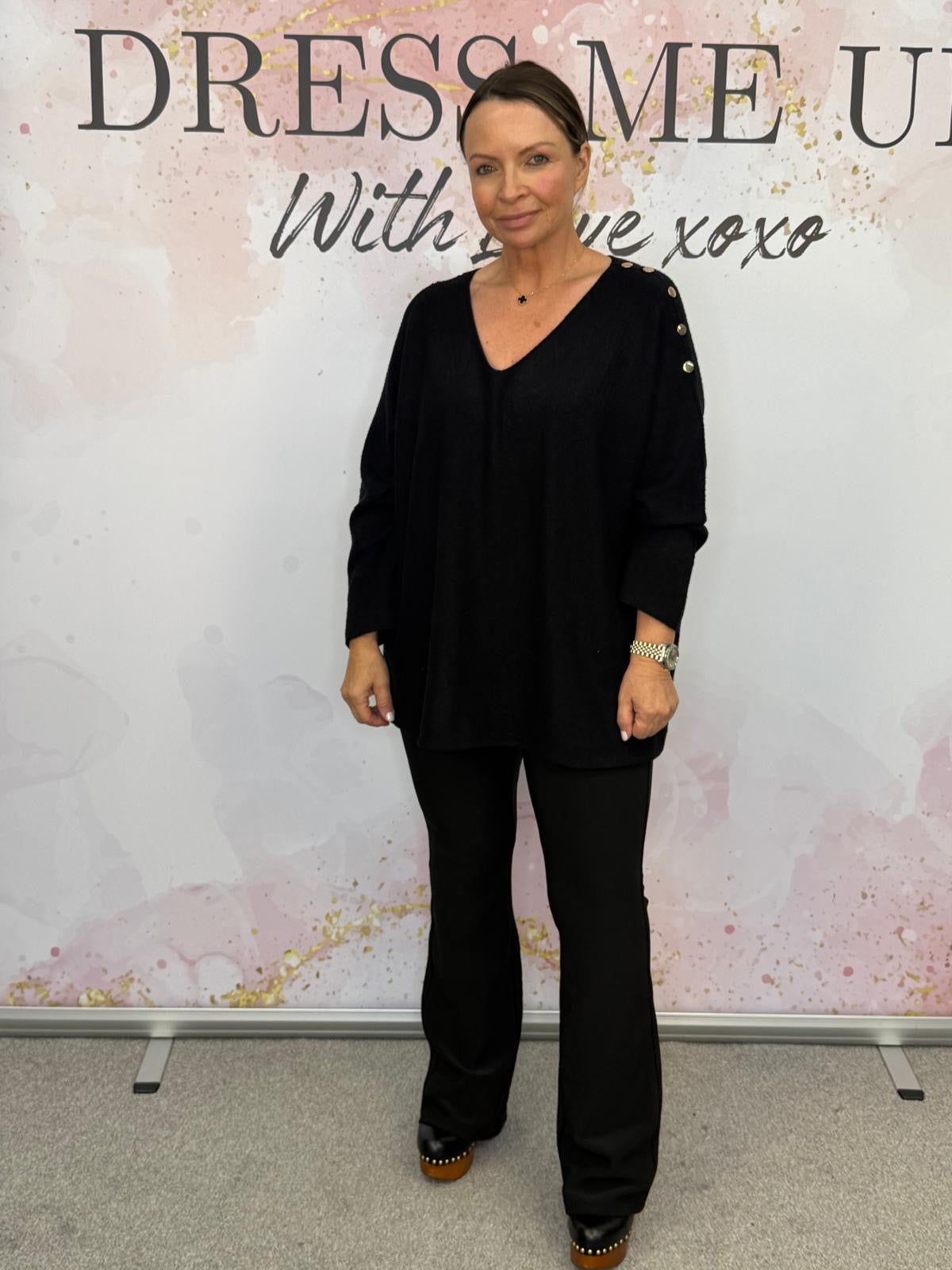 Gold Button Jumper - Black