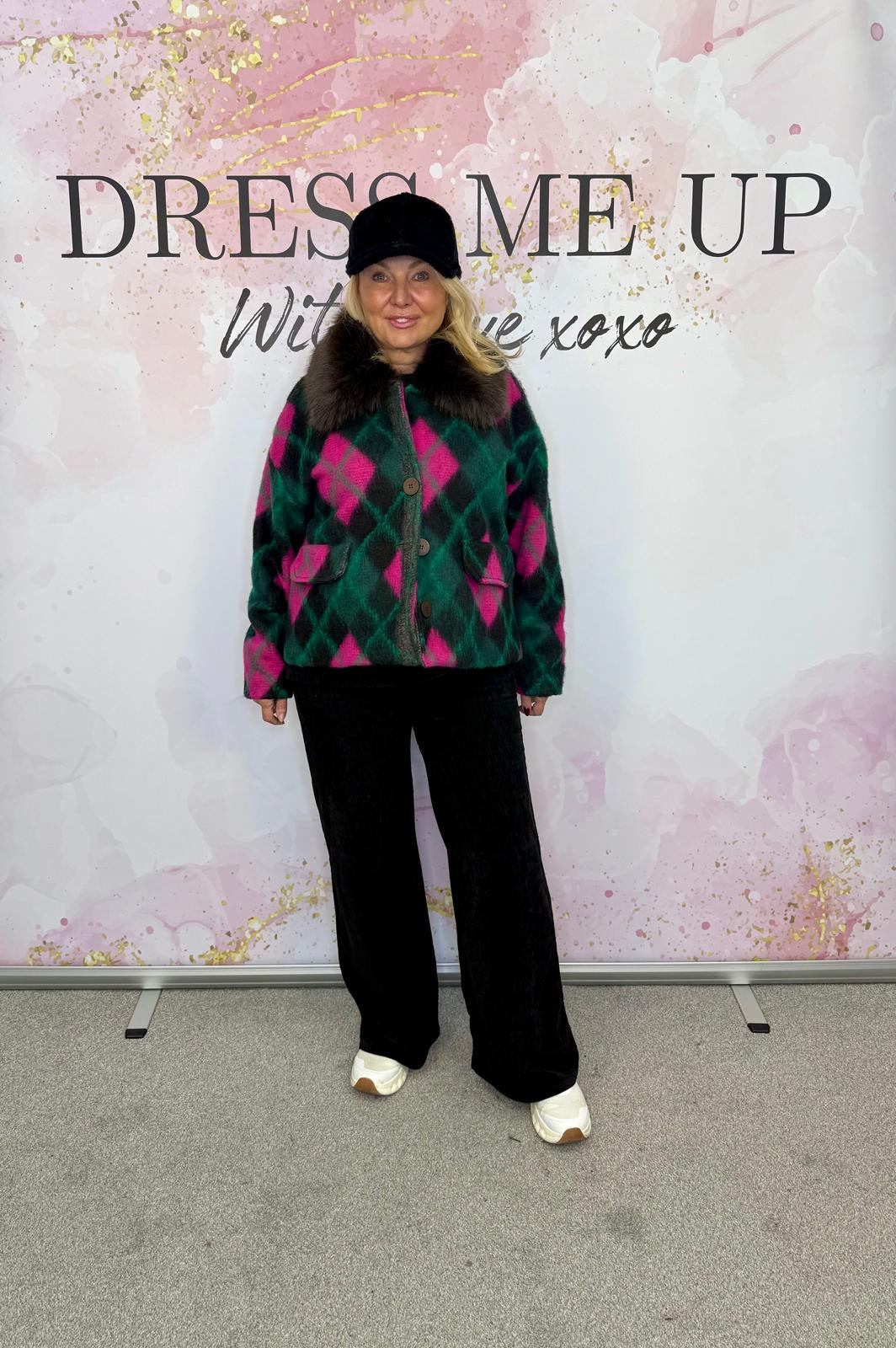 Pringle Fur Jacket - Pink & Green