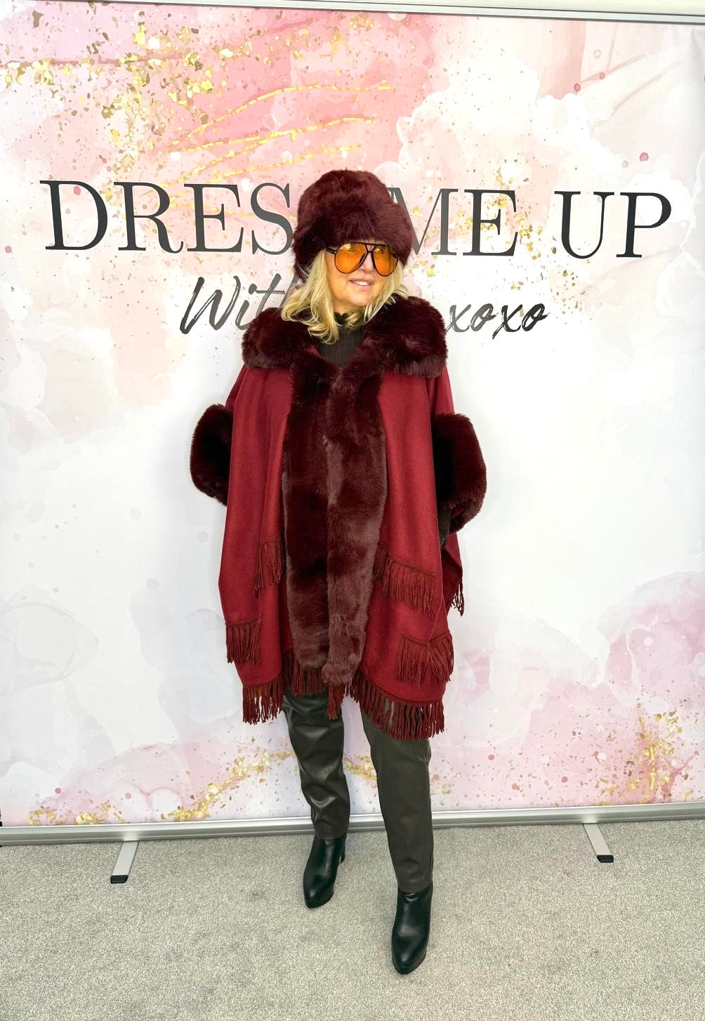 Zara Knitted Cape Jumper - Burgundy