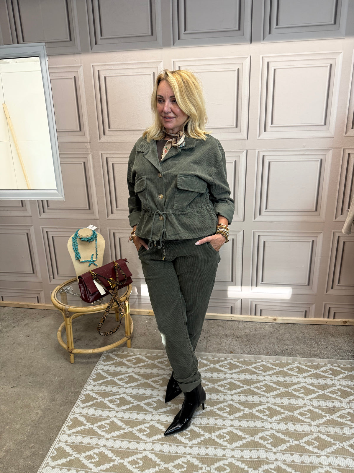 Corduroy Jacket And Trouser Set - Khaki