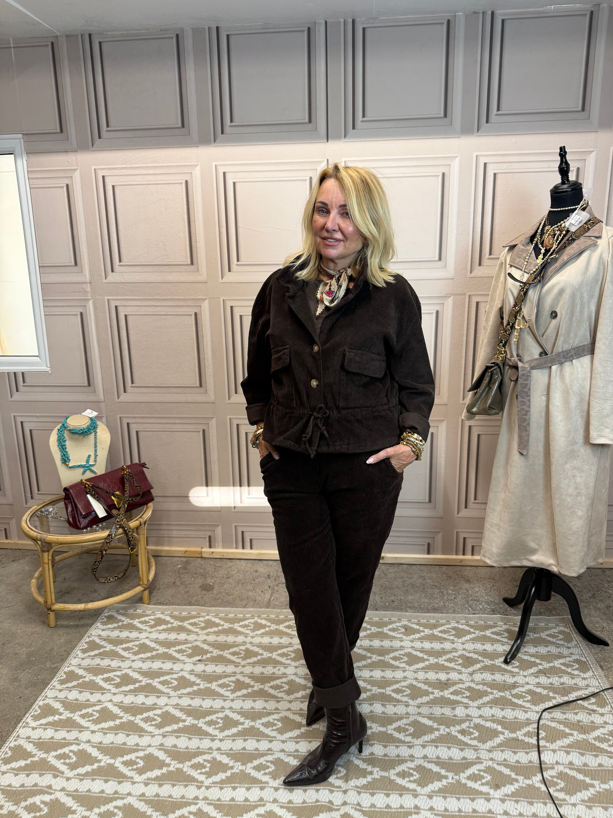 Corduroy Jacket And Trouser Set - Chocolate Brown