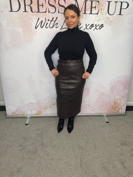Faux leather skirt brown