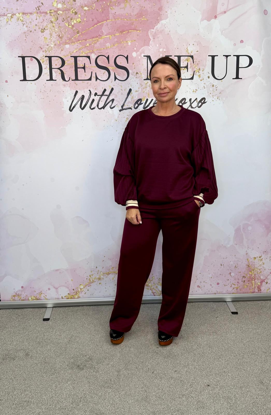 Frill Arm Tracksuit - Burgundy