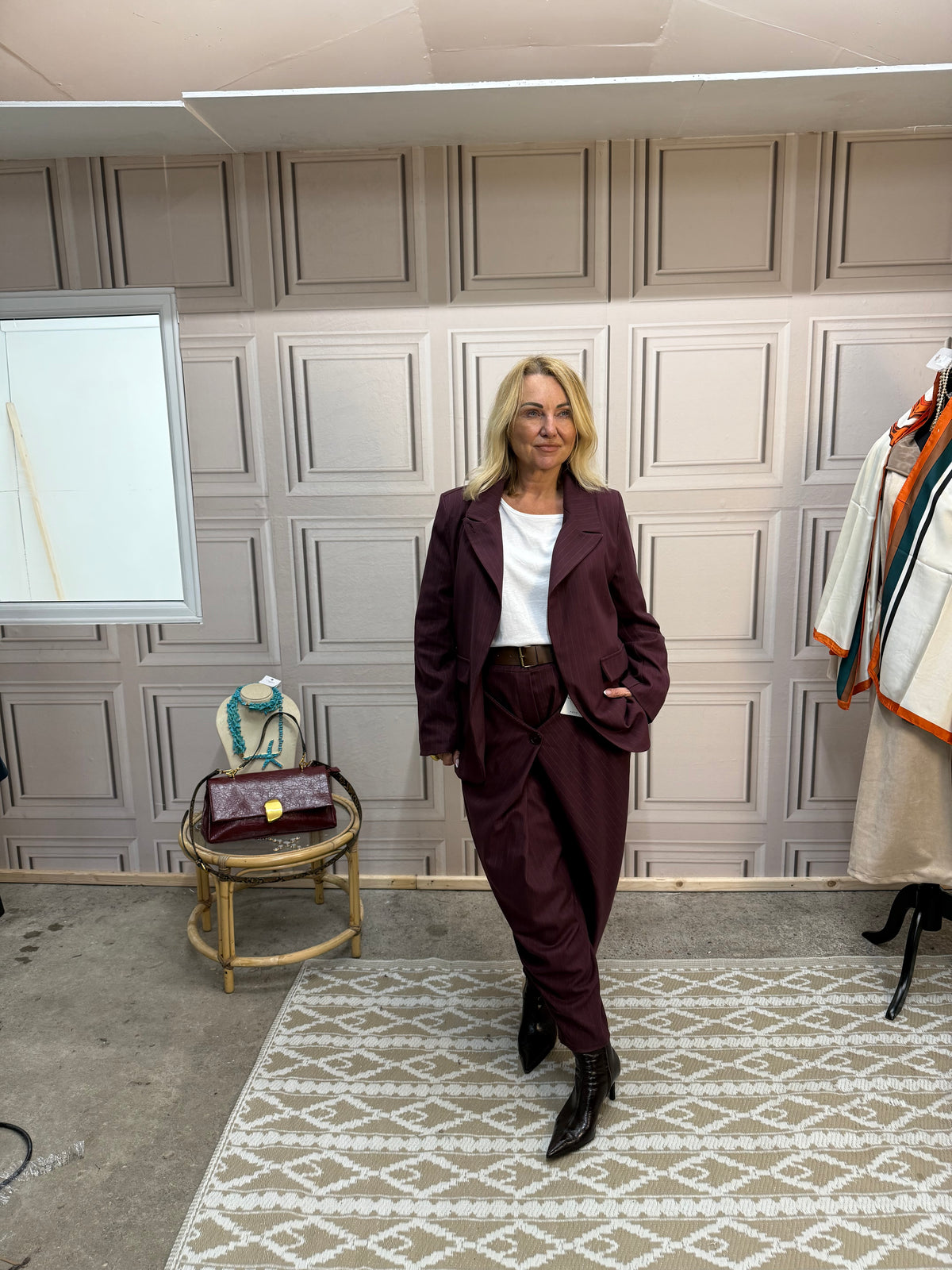 Pinstripe Two Piece Suit - Burgundy