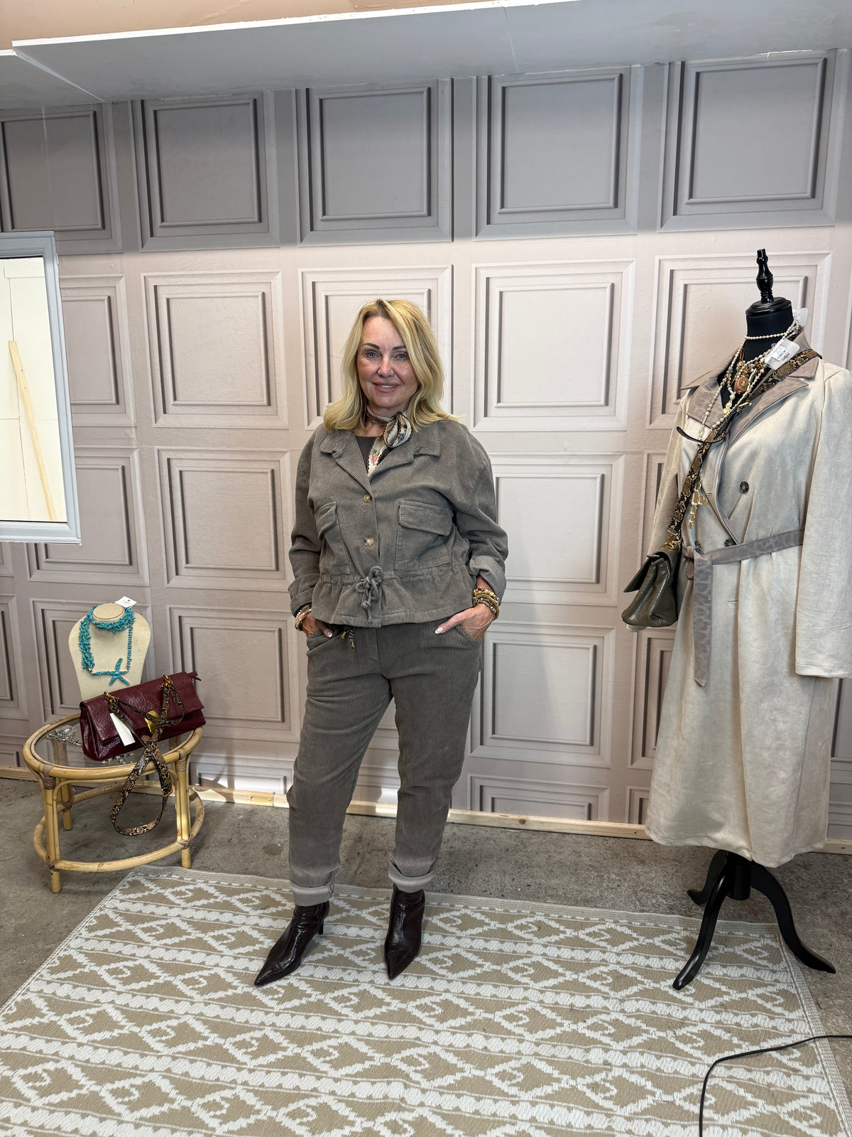 Corduroy Jacket And Trouser Set - Taupe