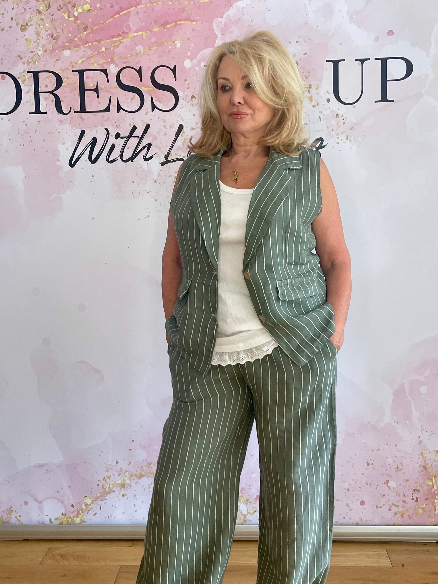 Stripe Waistcoat Linen Set