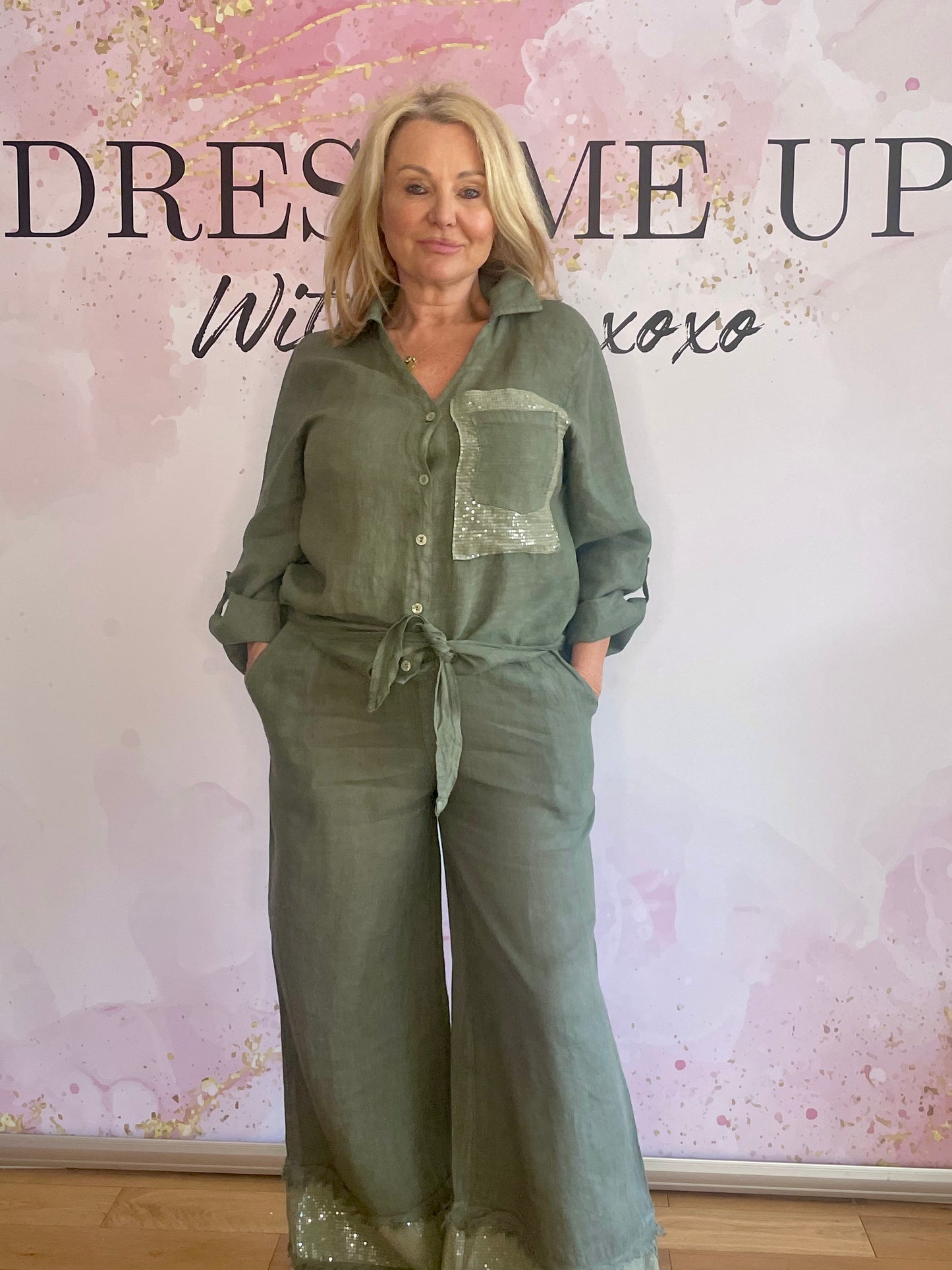 Sequin Lounge Set Khaki