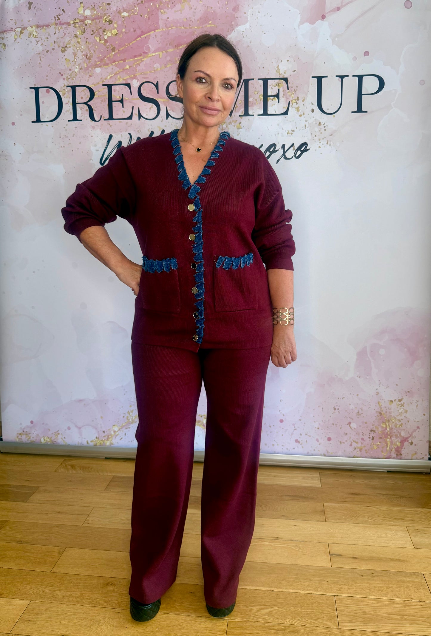 Denim Trim Tracksuit Burgundy