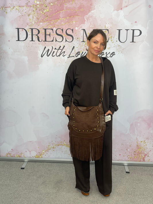 Studded Satchel Bag Brown