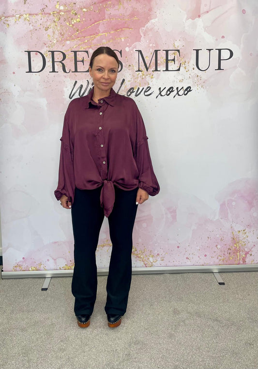 Selena Satin Blouse Plum