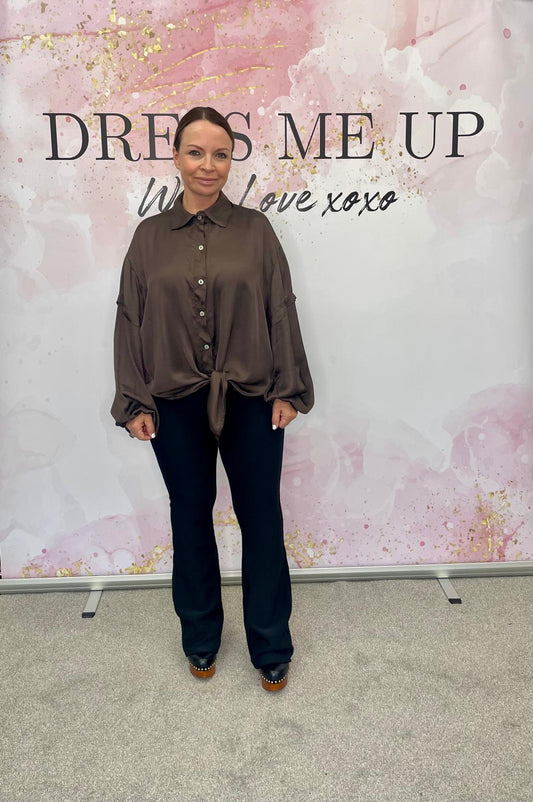 Selena Satin Blouse Brown
