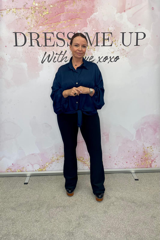 Selena Satin Blouse Navy