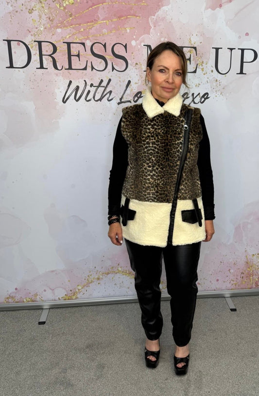 Leopard Teddy Gilet - Cream