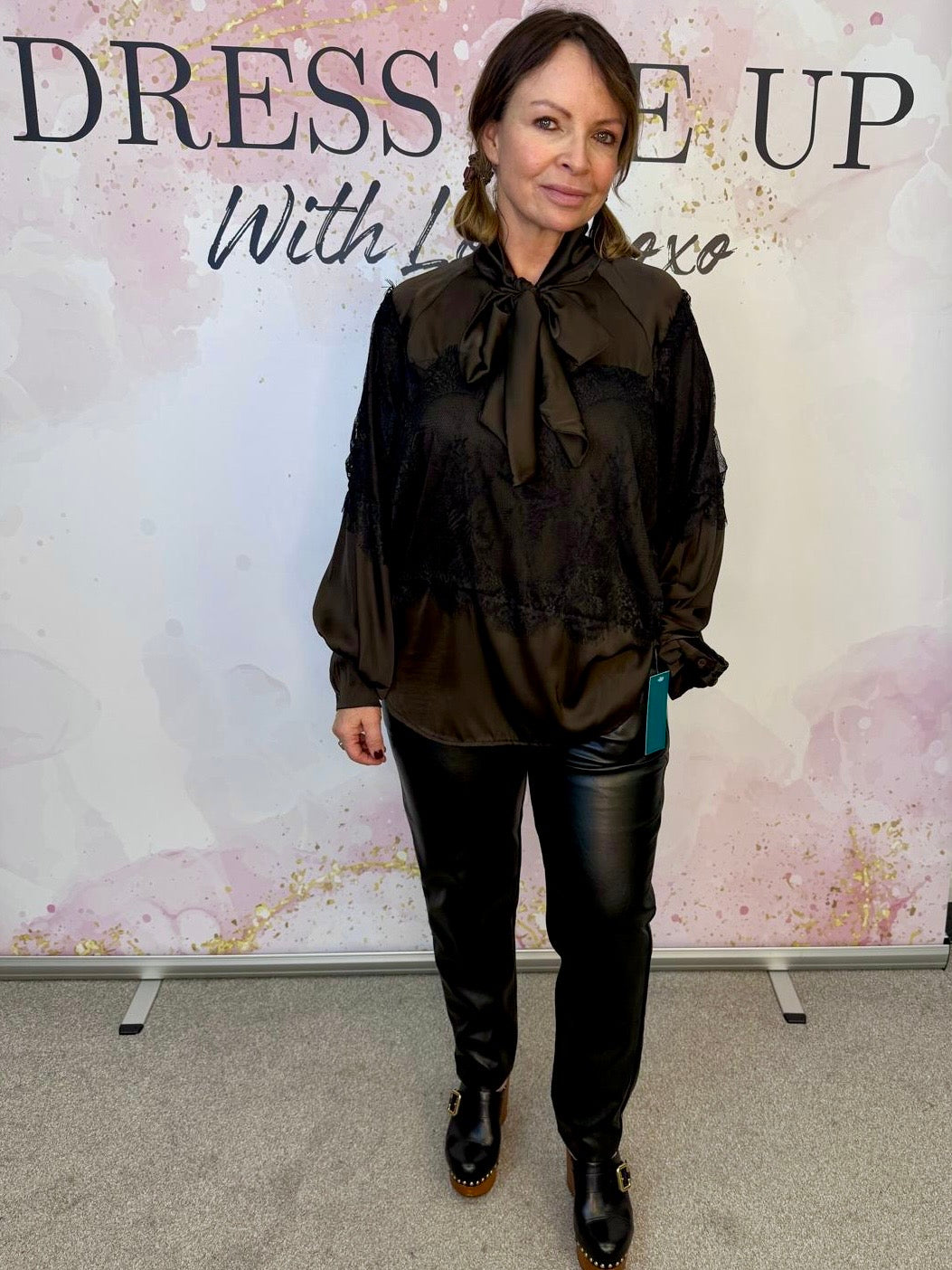 Lace Satin Blouse Brown