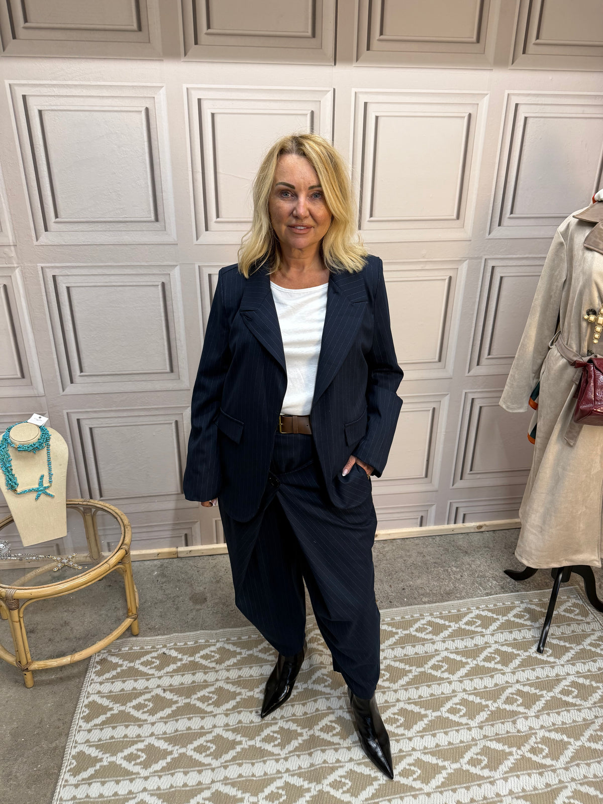 Pinstripe Two Piece Suit - Navy