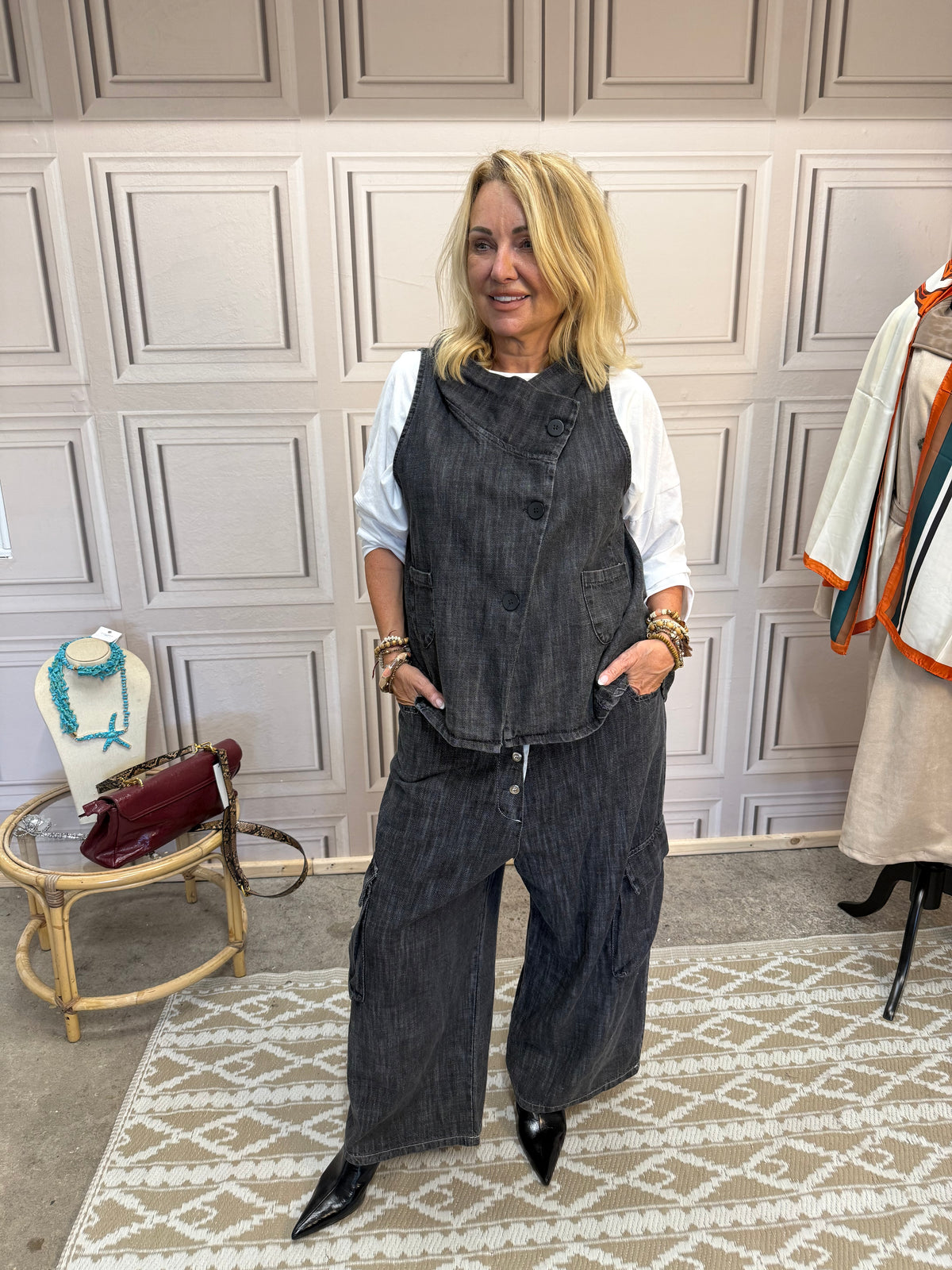 Drop Crotch Jeans And Waistcoat Set - Black