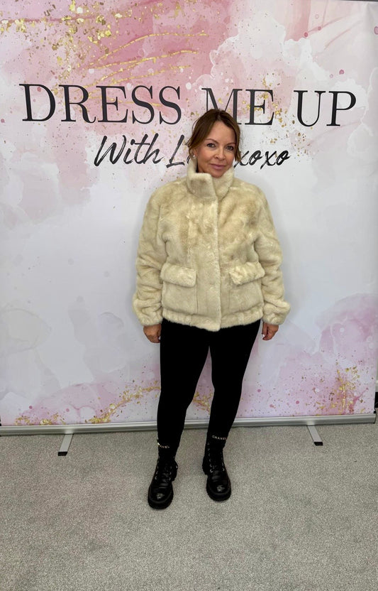 Bertie Faux Fur Bomber Jacket Cream