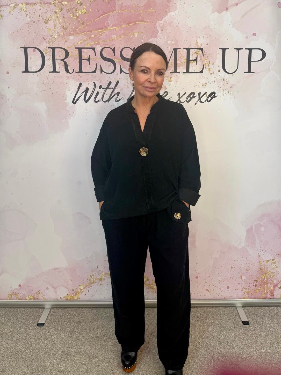 Gold Button Corduroy Set Black