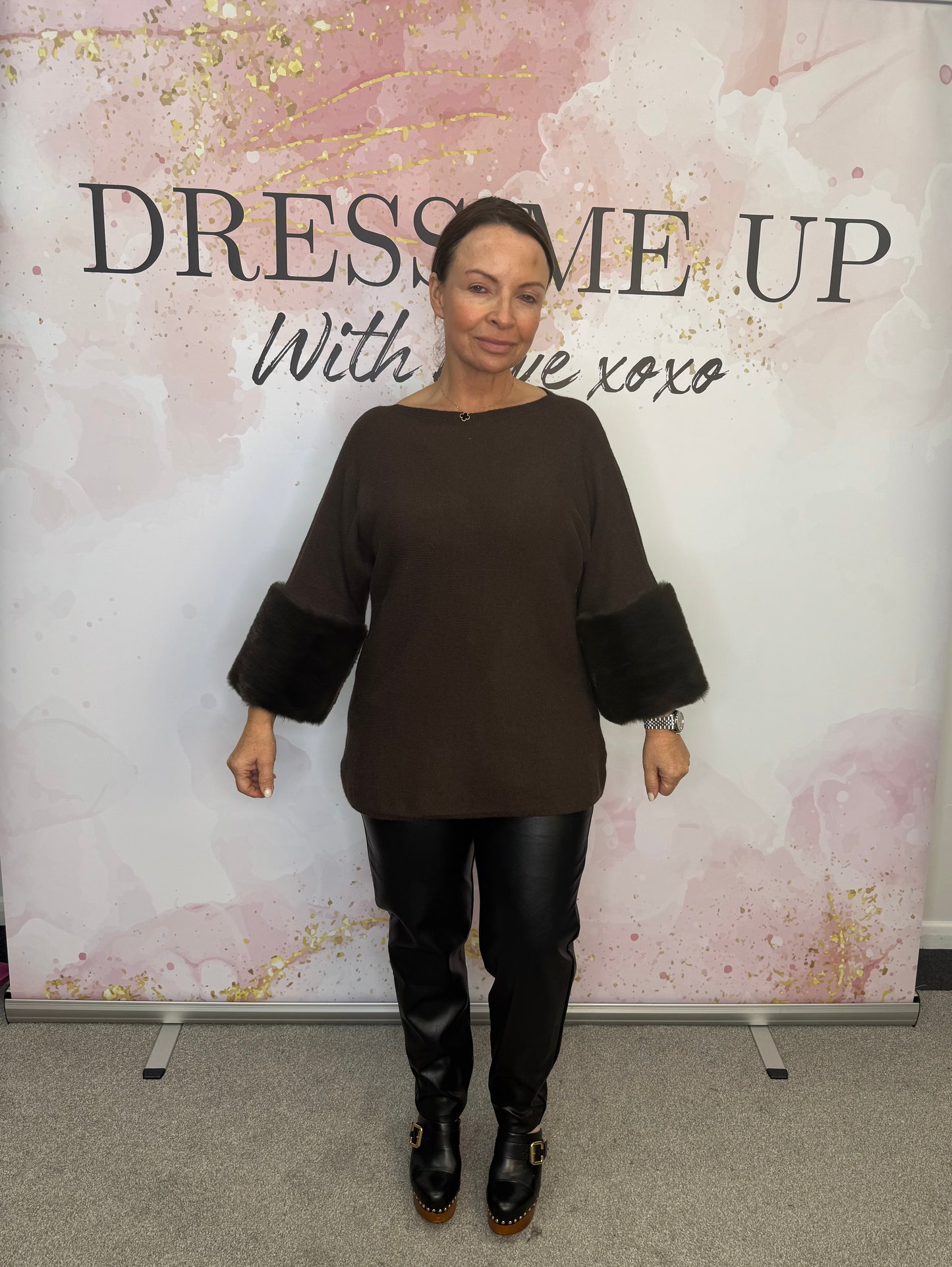 Cammi Fur Cuff Jumper - Brown