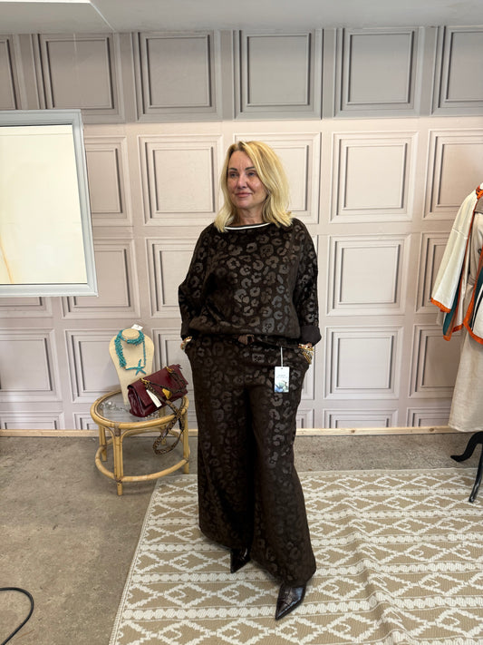 Velvet Leopard Co Ord - Brown