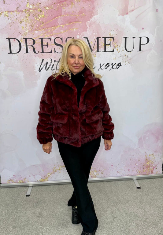 Bertie Faux Fur Bomber Jacket Burgundy