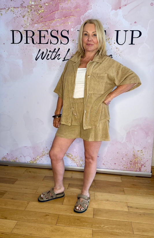 Towelling Shorts Set Beige