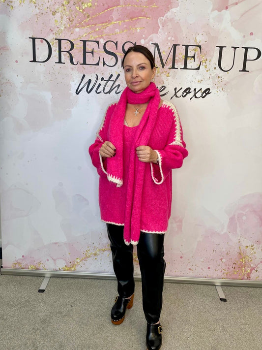 Knitted Jumper with Edging Detail - Pink
