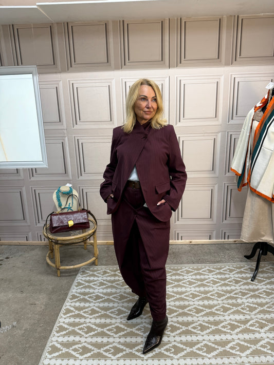 Pinstripe Two Piece Suit - Burgundy