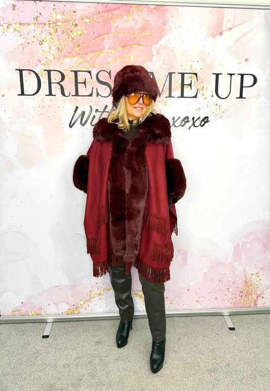 Zara Knitted Cape Jumper - Burgundy