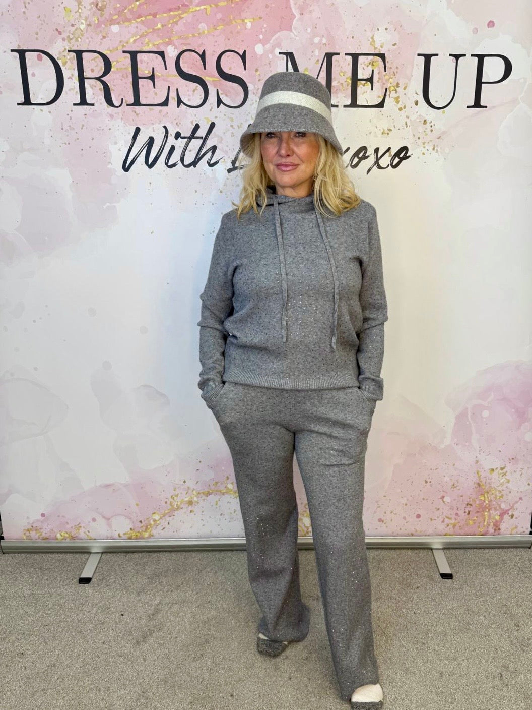 Diamanté Knitted Set - Grey