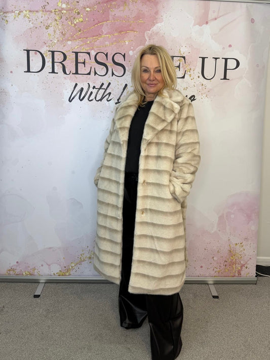 Faux Fur Chinchilla Coat - Cream