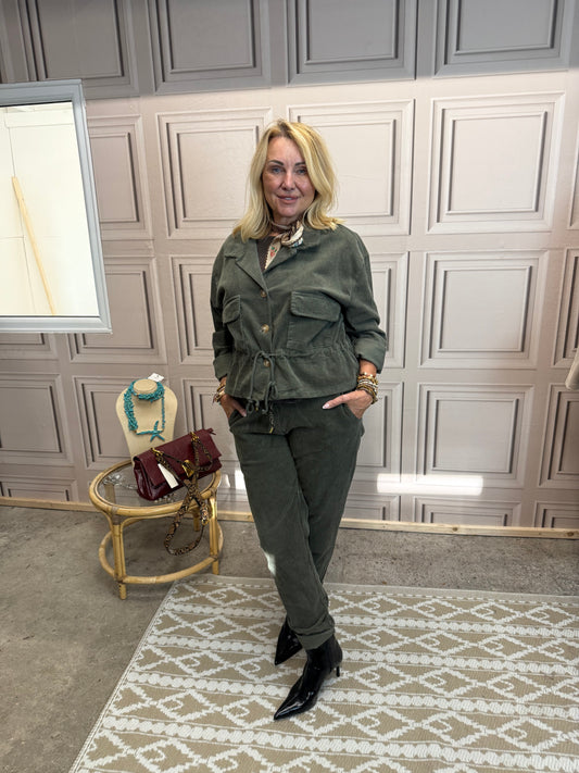 Corduroy Jacket And Trouser Set - Khaki