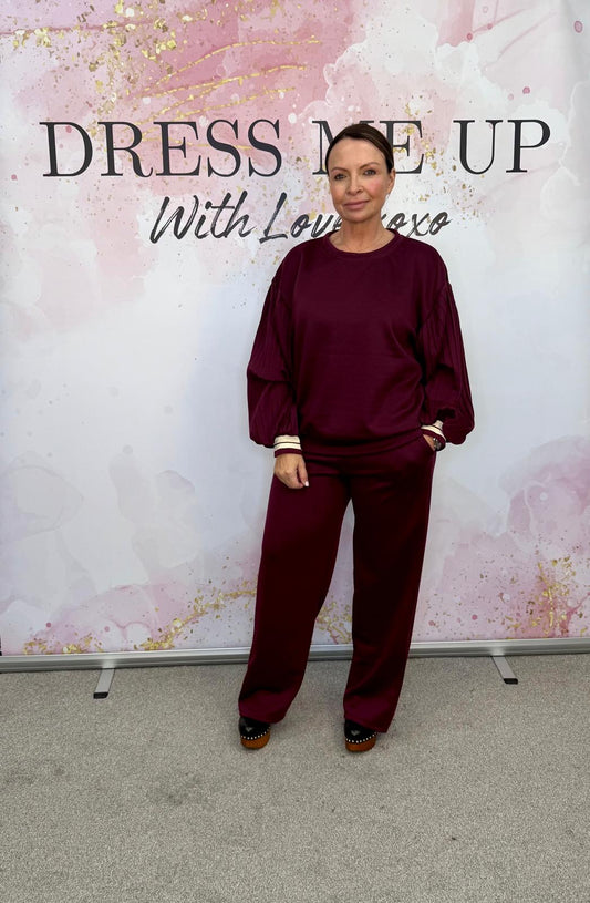 Frill Arm Tracksuit - Burgundy
