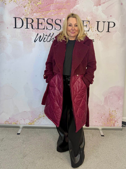 Long Padded Coat - Burgundy