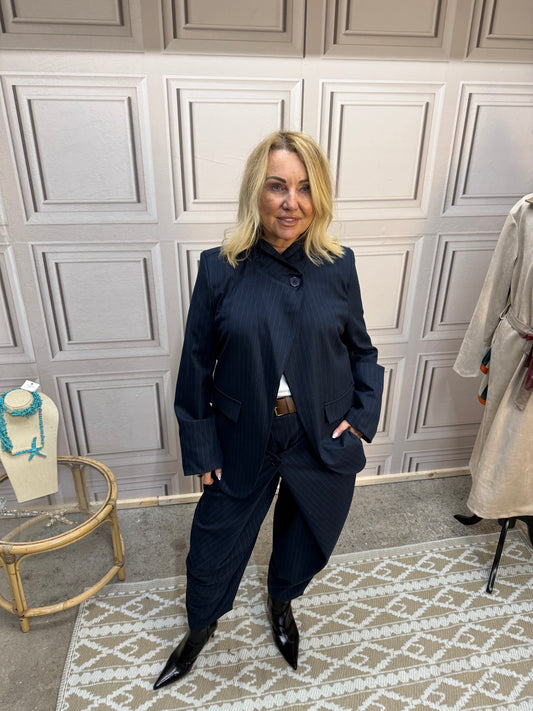 Pinstripe Two Piece Suit - Navy