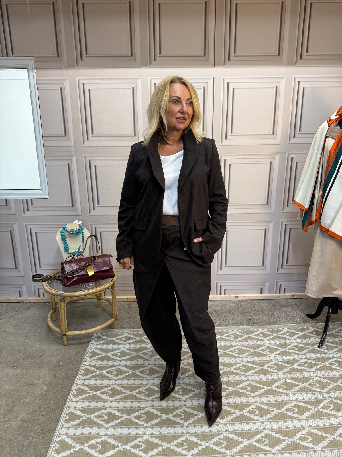 Pinstripe Two Piece Suit - Brown