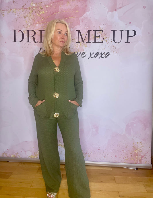 Gold Button Grace Set - Khaki