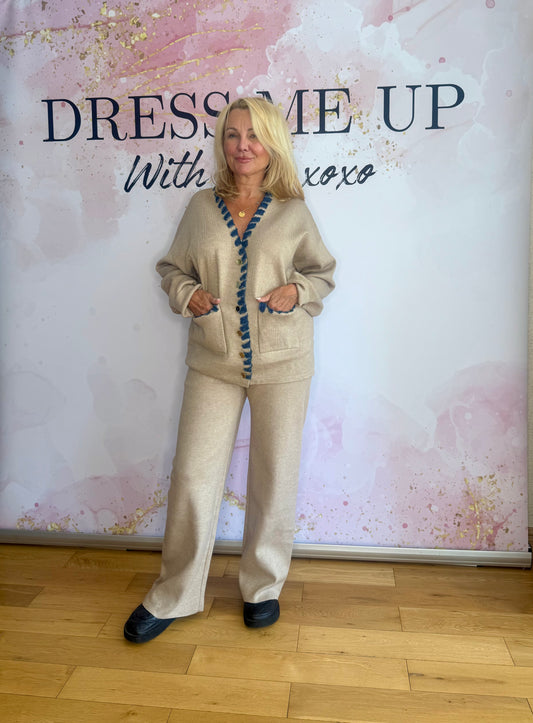 Denim Trim Tracksuit Oatmeal
