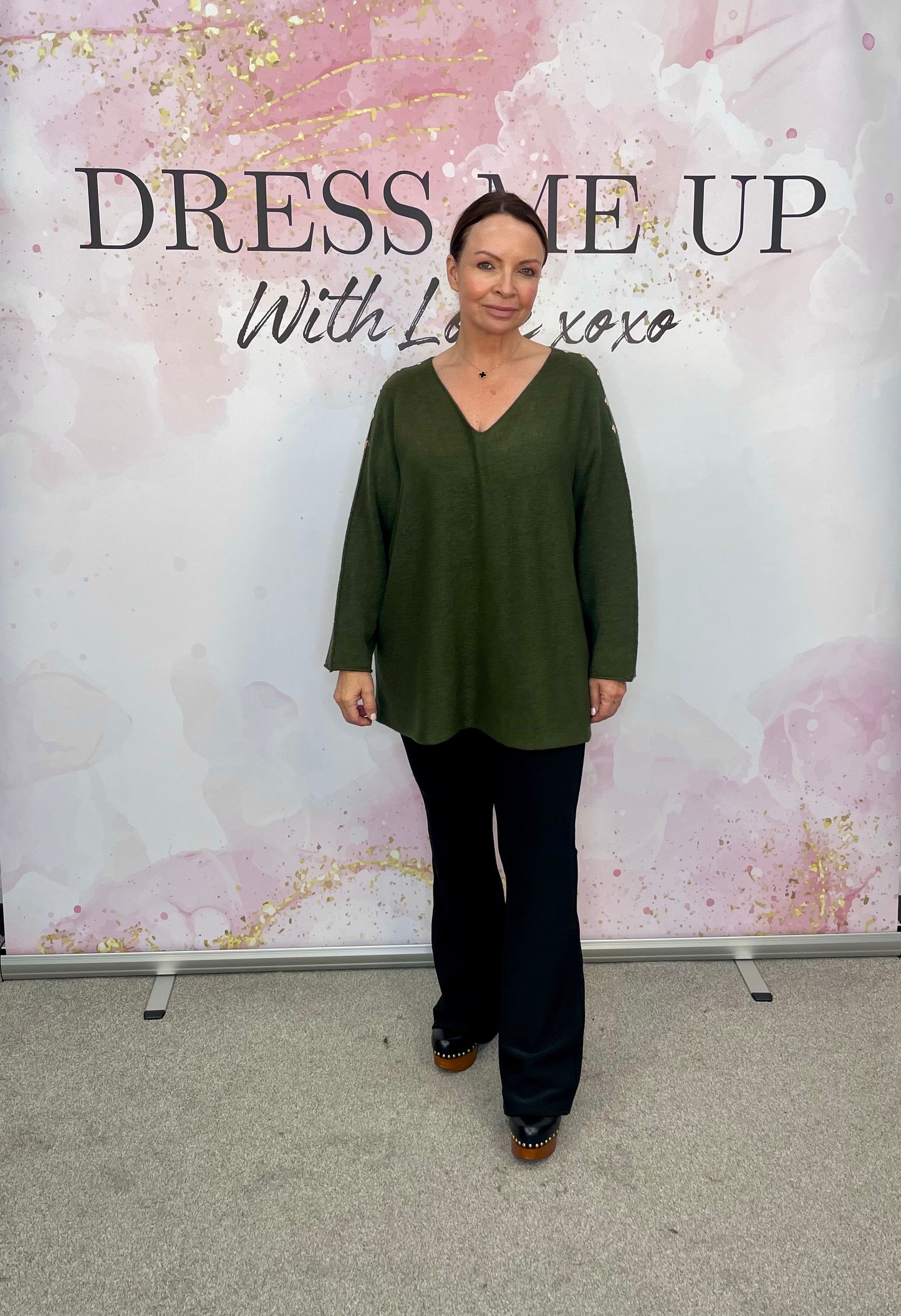 Gold Button Jumper - Khaki