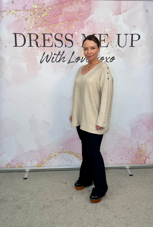 Gold Button Jumper - Oatmeal