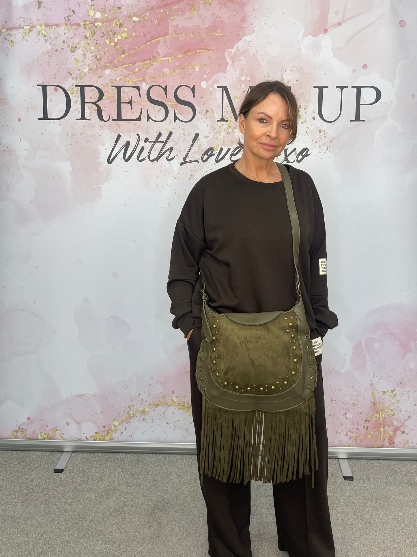 Studded Satchel Bag Khaki