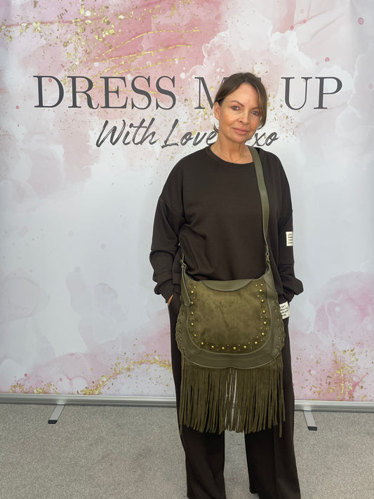 Studded Satchel Bag Khaki