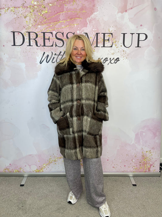 Brown & White Check Coat