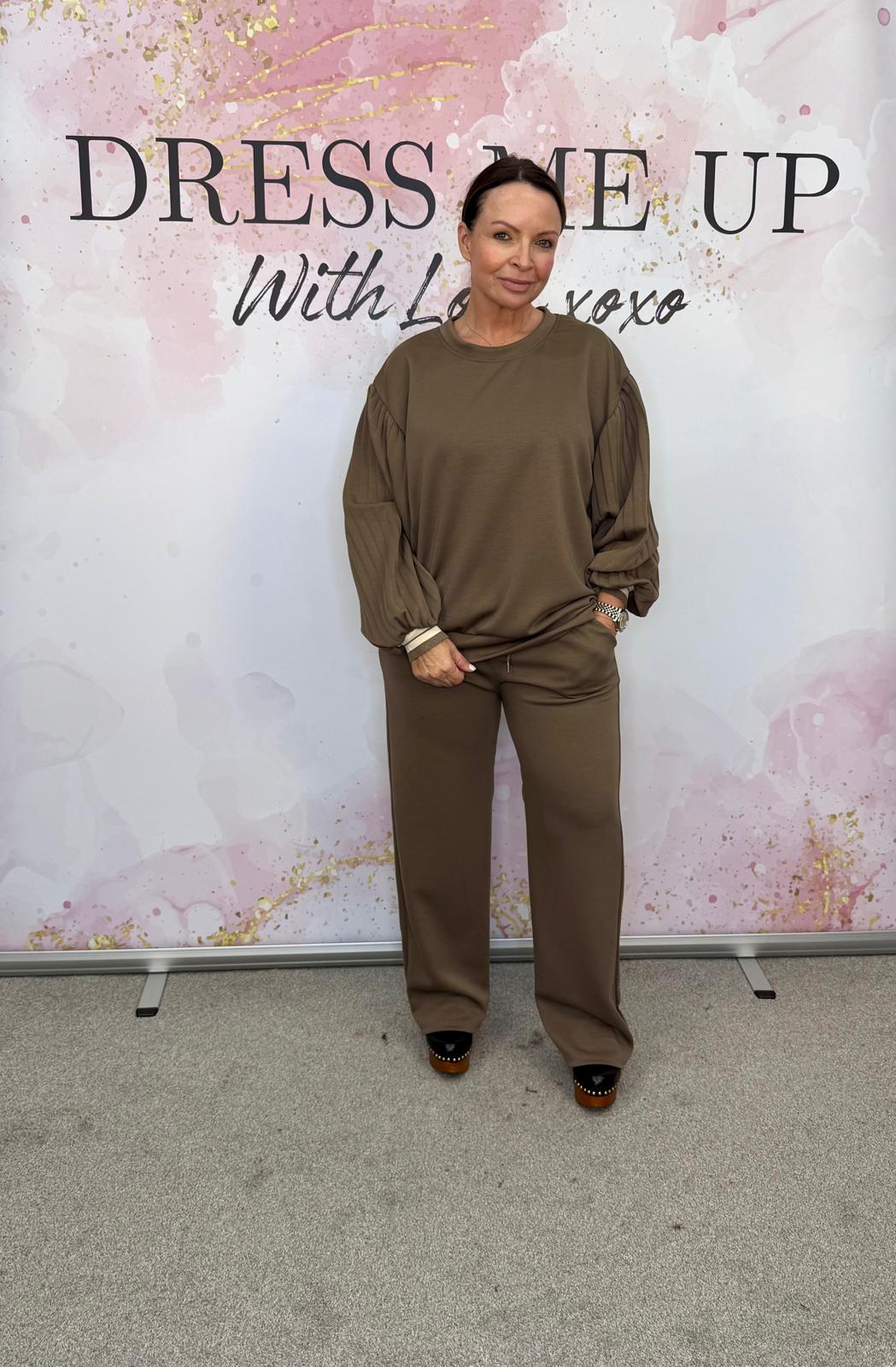 Frill Arm Tracksuit - Taupe