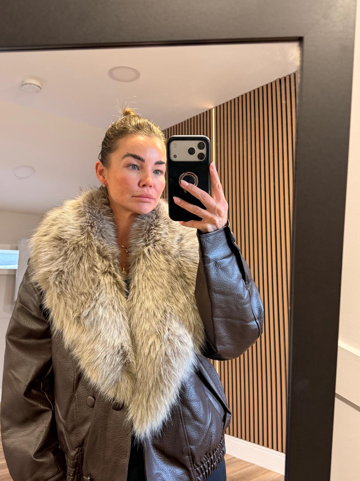 Faux Leather Jacket with Fur Collar