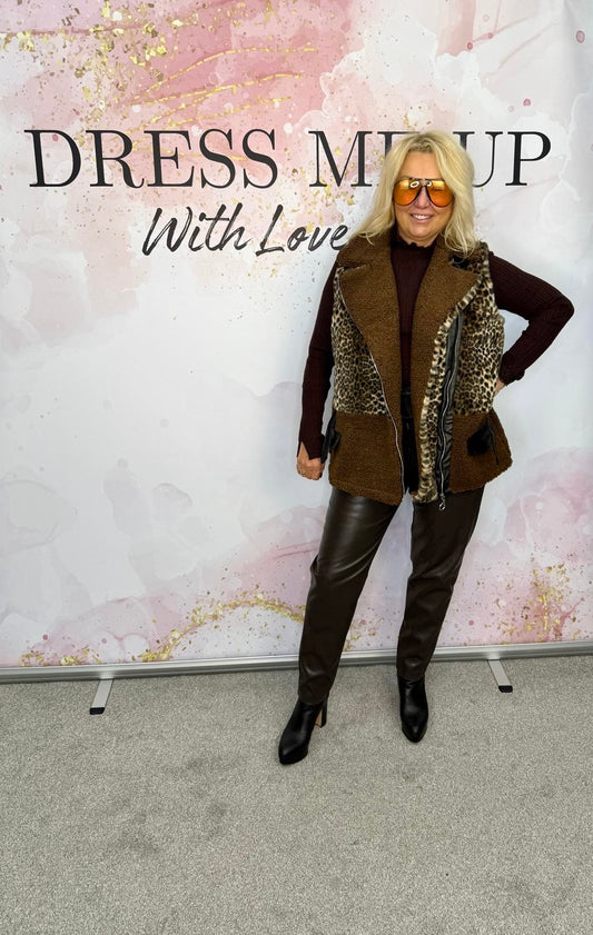 Leopard Teddy Gilet - Brown