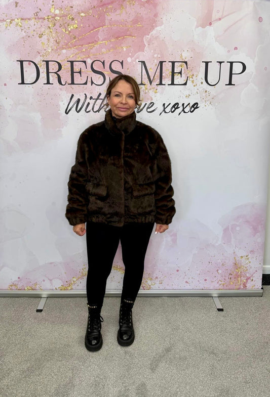 Bertie Faux Fur Bomber Jacket Brown