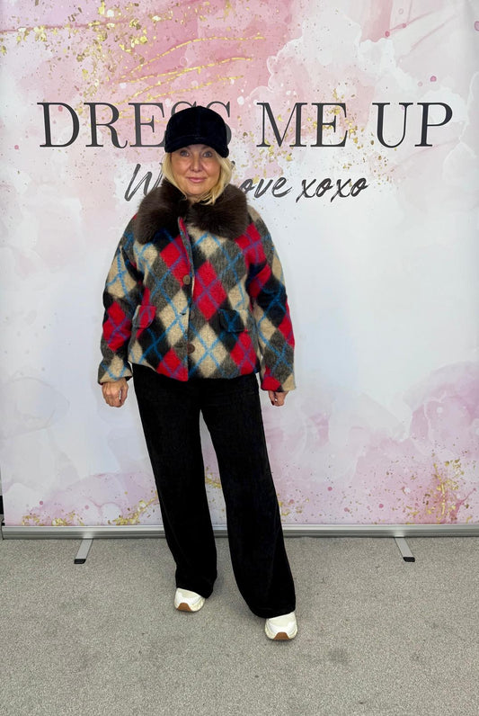 Pringle Fur Jacket - Red & Cream